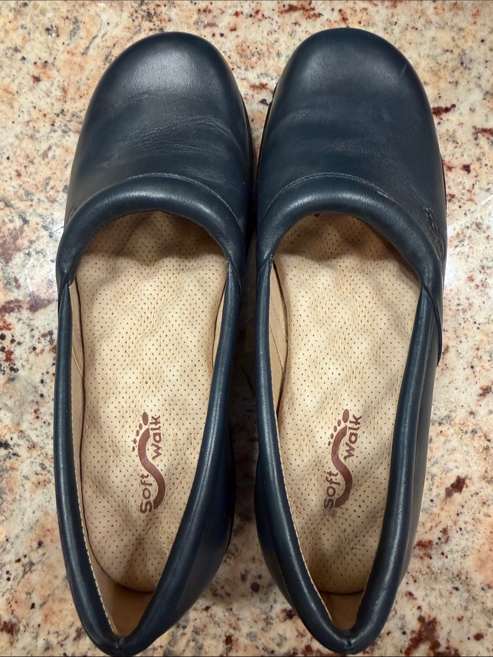 SoftWalk Navy Blue Leather Slip-On Women's Flats